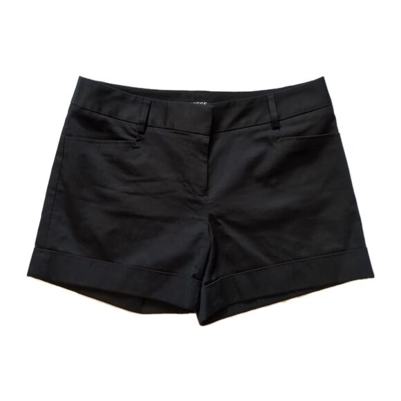 Express Chino Cuffed Shorts Womens 4 Black Flat Front Stretch Pockets Preppy - Picture 1 of 11